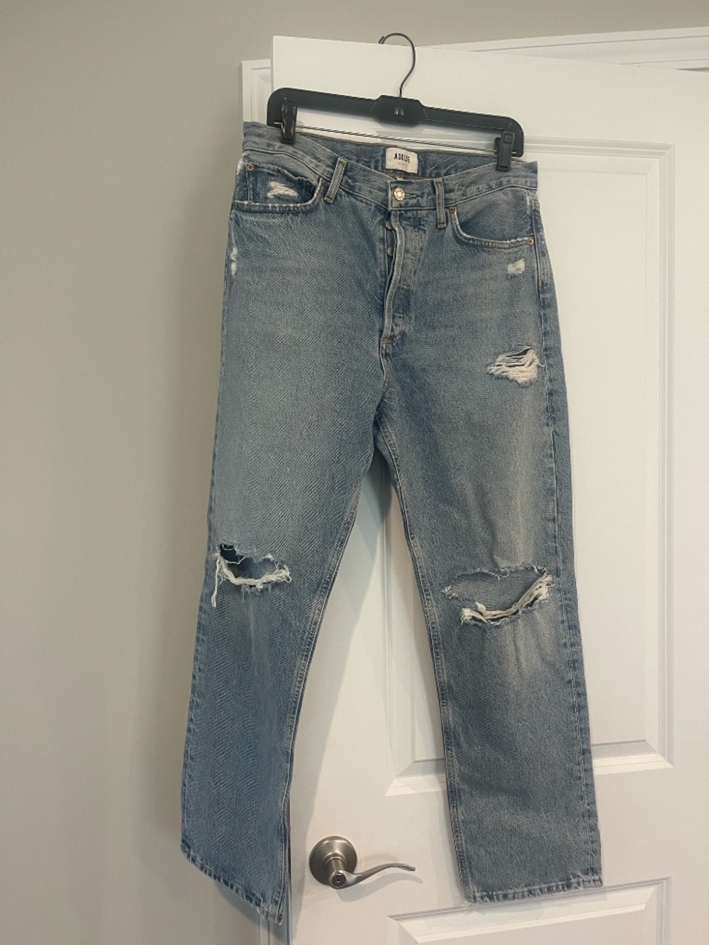 Agolde Womens 90s High Rise Straight Distressed Denim Jeans
